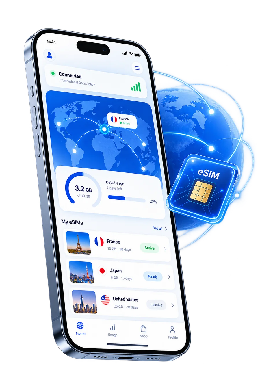 eSIMBLACK travel eSIM app shown on a smartphone
